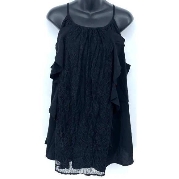 Lane Bryant Top Blouse Plus 20 Black Ruffle Lace Spaghetti Strap Tie Women New - Picture 1 of 9
